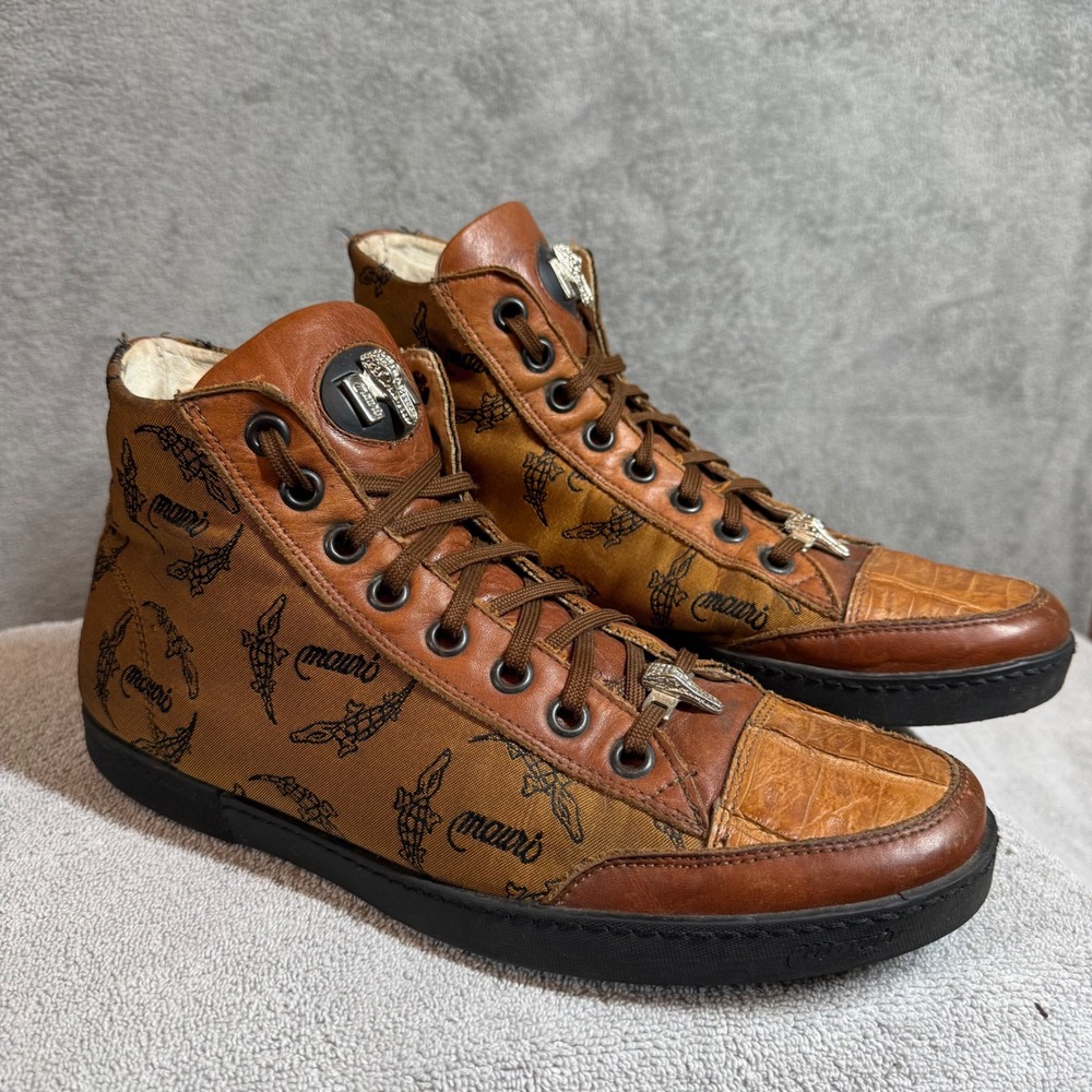 Mauri 8835 Genuine Alligator‎ Nappa Leather Fabric High-Top Sneakers US 13 EU 48